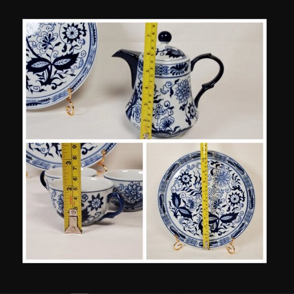 Vintage Bombay Company Blue & White Porcelain Teapot Set - Picture 6 of 10